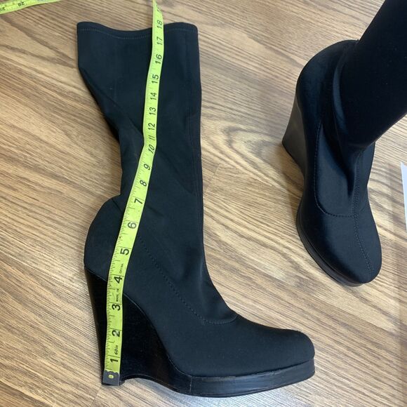 Colin Stuart Womens Sz 7.5 Platform Wedge Heel with Stretch Calf High Boot Black - Picture 11 of 12